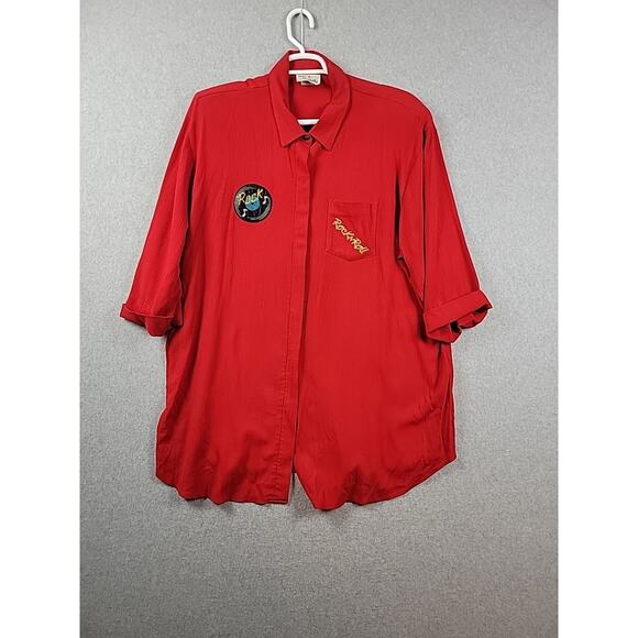 Vtg Niki & Danielle Rock N Roll Red Embroidered SS Button Up Shirt Plus 22W - Picture 1 of 12